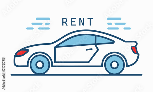 Minimalist Blue and White Line Art Sporty Car Rental Icon

