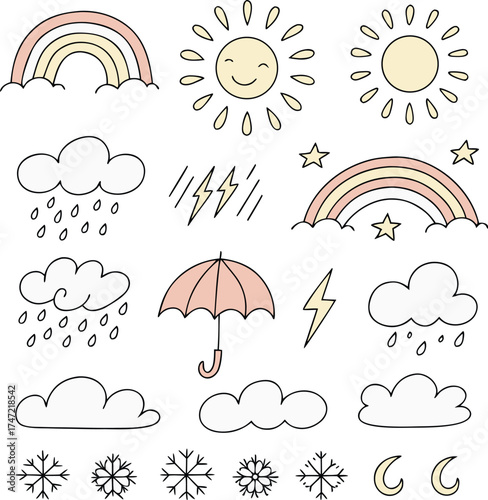 Seasonal and Lifestyle Vector Icon Collection – 50 Line and Doodle Illustrations of Winter, Love, Weather, and Daily Life Themes