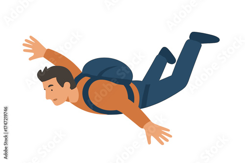 A man drifts through the sky while falling freely until he deploys a parachute