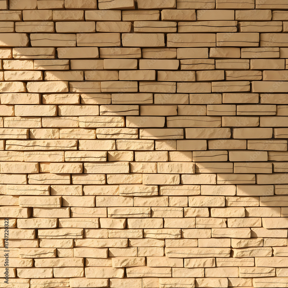 Fototapeta premium Modern beige stone brick wall texture for architecture and design