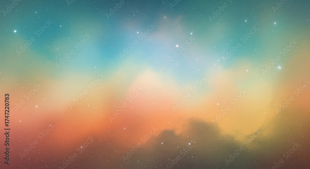 Naklejka premium Abstract Watercolor Sky: Dreamy Blend of Colors Soft Texture and Subtle Sparkles.