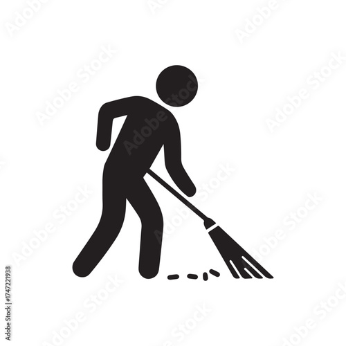 Man Sweeping Floor Silhouette Icon – Minimalist Cleaning Worker Symbol for Housekeeping, Janitor, and Maintenance Concept