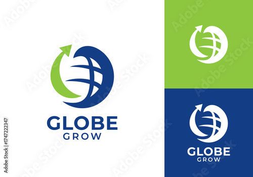 globe arrow logo design. creative growth business finance symbol icon vector