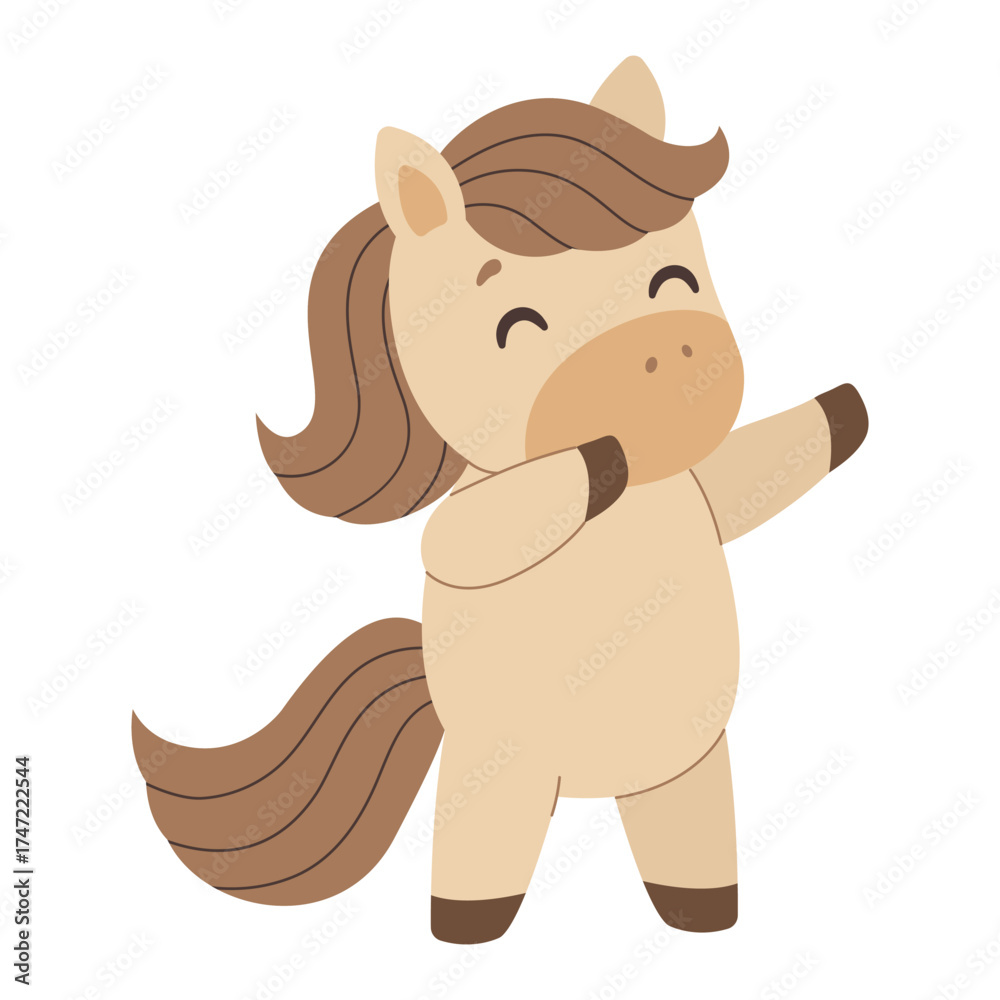 Obraz premium Cute cartoon horse. Symbol of year 2026. Isolated white background. Vector illustration.