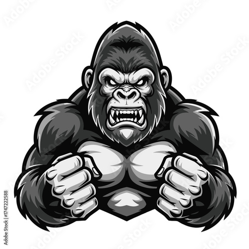 Fierce gorilla mascot illustration ready for your sports team, gaming clan, or eSports brand with its powerful, aggressive stance and determined expression