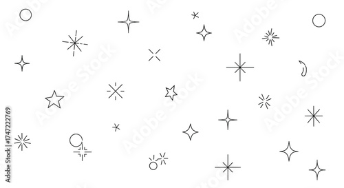 Starry night sky background with hand drawn stars celestial elements and galaxy vector design illustration