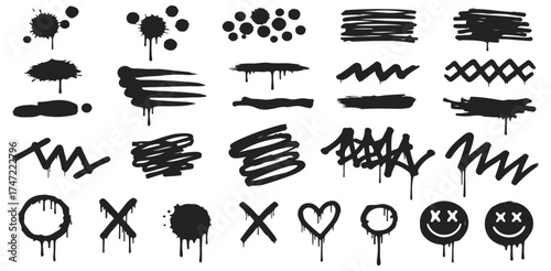 Vector Graffiti Elements Splatters Strokes Drips Urban Art Street Style Design Assets Grunge Textures Ink Blots Funky