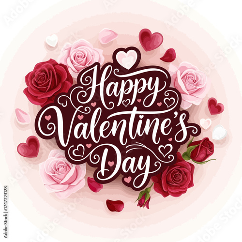 Romantic Happy Valentine's Day greeting card design with beautiful roses and hearts, perfect for expressing love and affection in a stylish way