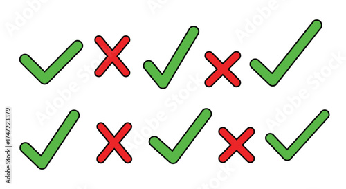 Check mark cross mark vector illustration for correct incorrect decision making process and validation symbols design