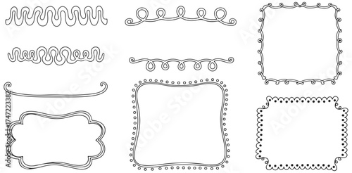 Decorative Frames Dividers Set Floral Borders Scroll Elements Hand Drawn Vector Art Scrapbooking Embellishments Doodle