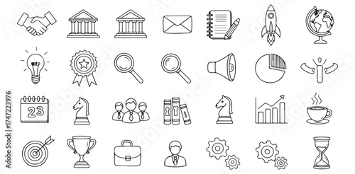 Business Icons Collection Success Startup Finance Communication and Teamwork for Creative Projects Websites and