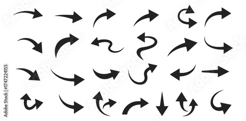 Arrow Collection Directional Icons Pointer Symbols Navigation Graphics Curve Arrow Shapes Set of 23 Different Arrow