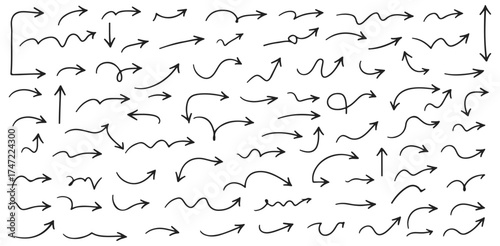 Arrow collection direction doodle arrows navigation graphic design icons pointer sketch symbol set way forward vector