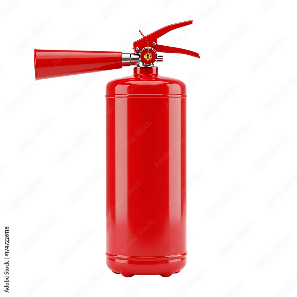 Obraz premium Shiny Red Fire Extinguisher, with Silver Nozzle and Handle, cutout, PNG isolated on white or transparent background