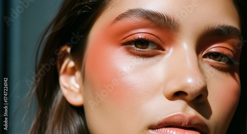 Toasted blush beauty close-up: warm terracotta cream blush editorial portrait for makeup campaigns