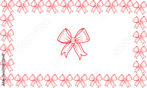 Delicate pink bows bordering a white rectangle with a central pink bow illustration
