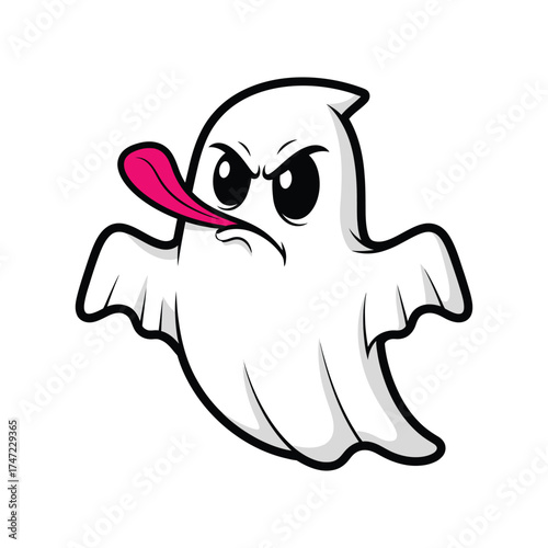 Grumpy cartoon ghost sticking out its tongue for halloween