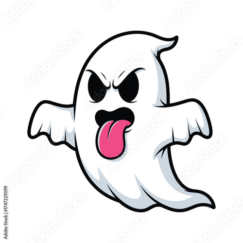 Grumpy cartoon ghost sticking out its tongue for halloween