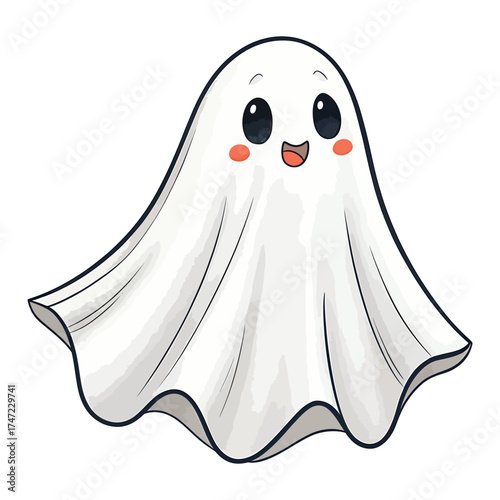Cute cartoon ghost with big eyes and open mouth for halloween