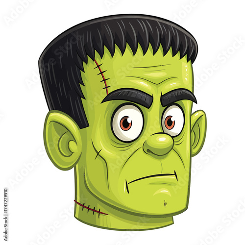 Cartoon frankenstein monster face with stitches for halloween