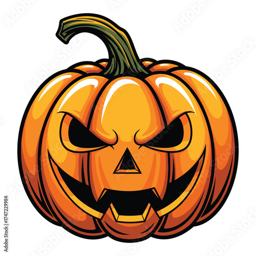 Spooky jack o lantern halloween pumpkin with glowing eyes