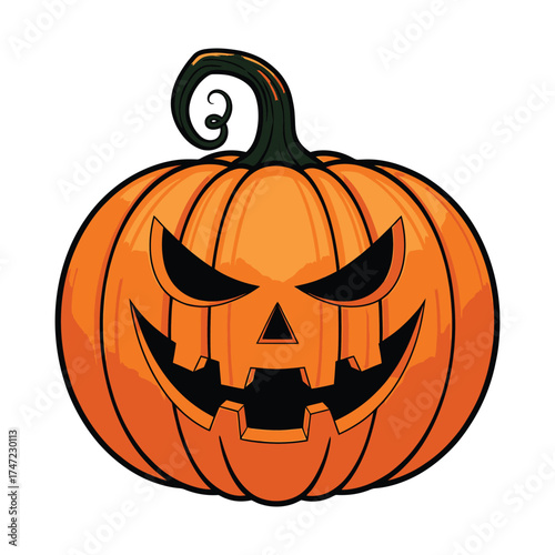 Spooky jack o lantern halloween pumpkin with glowing eyes