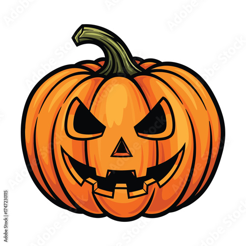 Spooky jack o lantern halloween pumpkin with glowing eyes