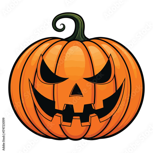 Spooky jack o lantern halloween pumpkin with glowing eyes