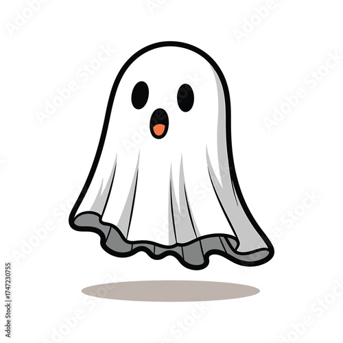 Cute cartoon ghost with big eyes and open mouth for halloween
