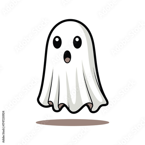 Cute cartoon ghost with big eyes and open mouth for halloween
