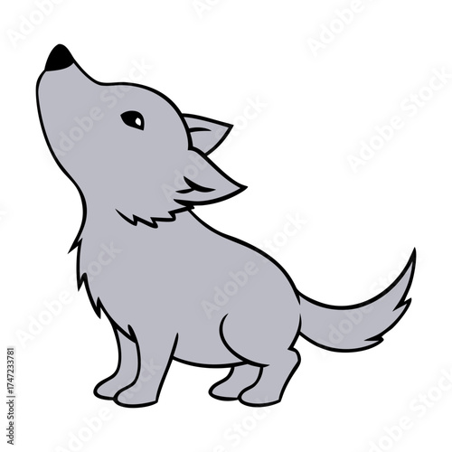baby wolf pup howling softly at the moon vector illustration