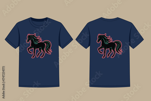 Black horse running with flowing mane outline