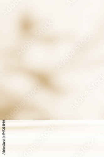 Empty cream beige room studio with shadow of leaves for product presentation. Autumn background. Summer tropical backdrop. Cosmetic showroom.