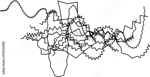 Freeform sketch lines overlapping irregularly, forming dense compositions of uncontrolled line work.