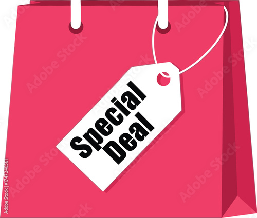 Special deal promotion with shopping bag isolated on white background for marketing