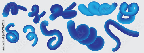 Abstract blue organic shapes and swirls with smooth gradient textures on a white background