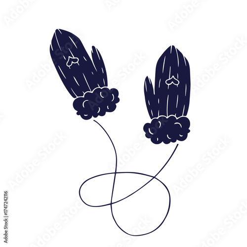 Silhouette, stamp of winter gloves, mittens. Vector graphics.