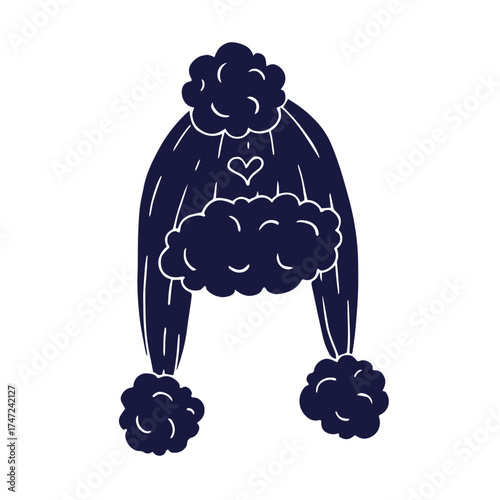 Silhouette, stamp of a knitted winter hat. Vector graphics.