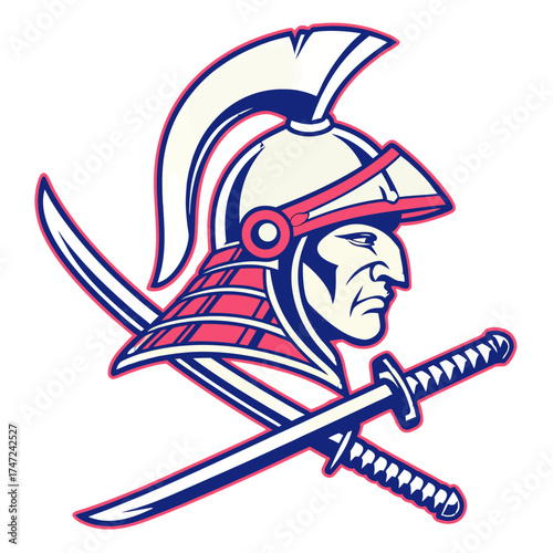 Neon Edge Samurai Shogun Crossed Swords Mascot Logo Vector Illustration for Futuristic Esports and Modern Branding Design

