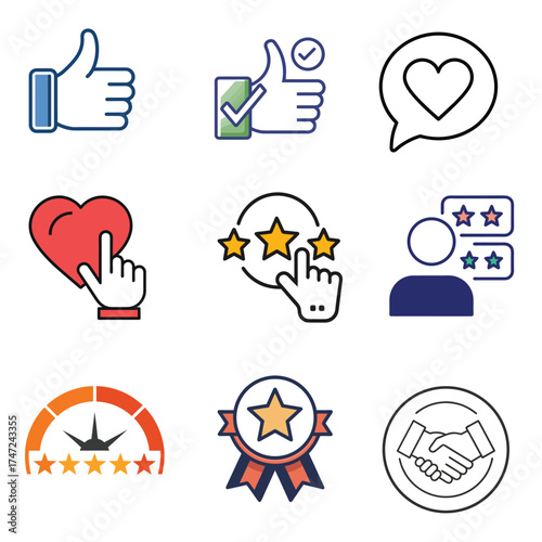 Collection of customer feedback and rating icons for service evaluation.