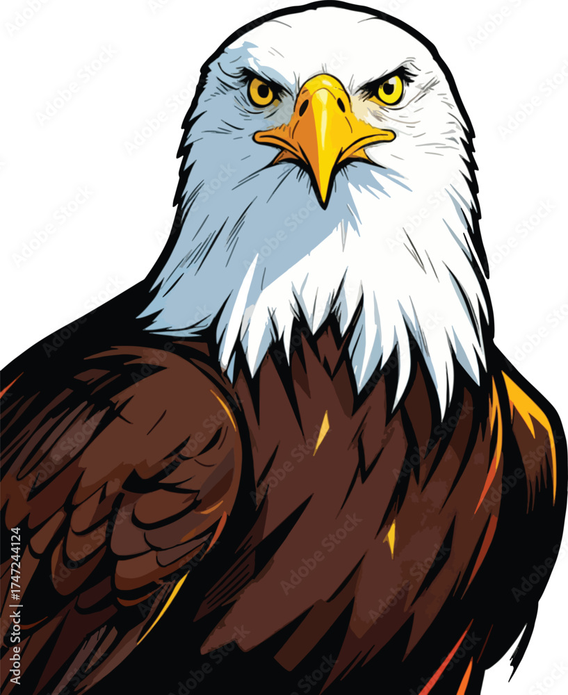 Fototapeta premium bald-eagle-looking-into-camera-with-blurred-background illustration