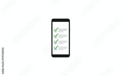 Smartphone screen displaying a checklist with green checkmarks and text on a white background
