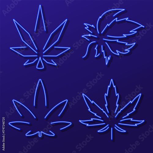 marijuana group of neon icons, vector illustration on black background.