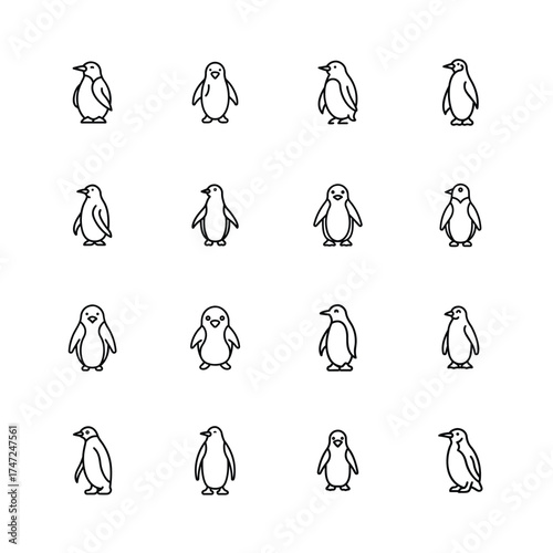 Cute Penguin Icon Bundle, Winter Penguin Character Set, Arctic Penguin Illustration Pack, Adorable Penguin Vector Collection, Frozen Penguin Graphic Design