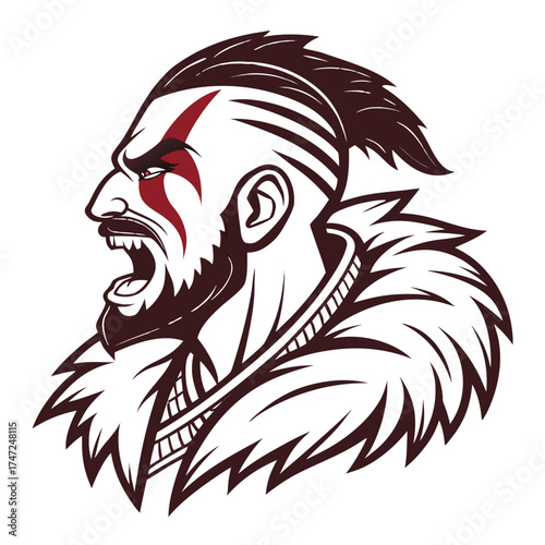 Barbarian King Warpaint Angular Teeth Mascot Logo Vector Illustration for Esports and Modern Branding Design

