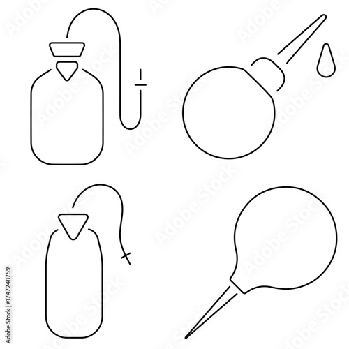 Group of black enema icons on a white background. Vector illustration.