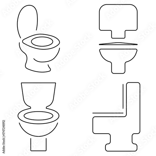 Group of black toilet icons on a white background. Vector illustration.