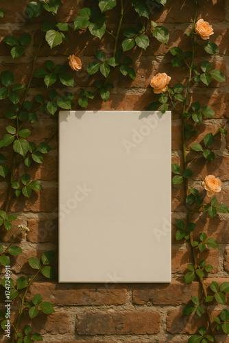 Greeting Card Mockup with Wall Flowers | Botanical Brick Background