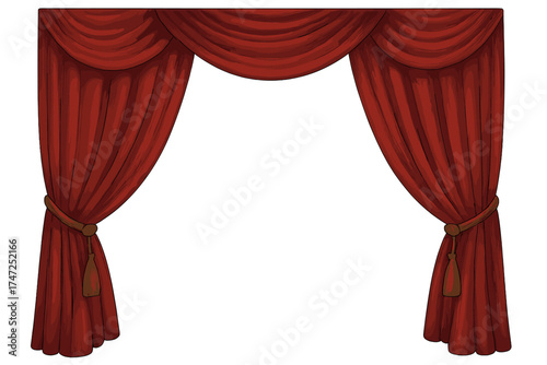 Realistic Theatre Curtains Frame with Decorative Red Stage Drapes and Tassels, Classic Vector Cartoon Illustration with Transparent Background, Elegant Curtain Design for Theater Performances