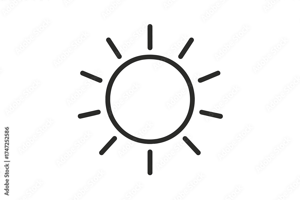 Sun line icon. Simple sun vector illustration. Sunshine outline symbol. Summer sunlight graphic. Weather forecast sign. Heat, warm, morning, day concept. Isolated design element. Sun line icon. Simple sun vector illustration. Sunshine outline symbol. Summer sunlight graphic. Weather forecast sign. Heat, warm, morning, day concept. Isolated design element.
